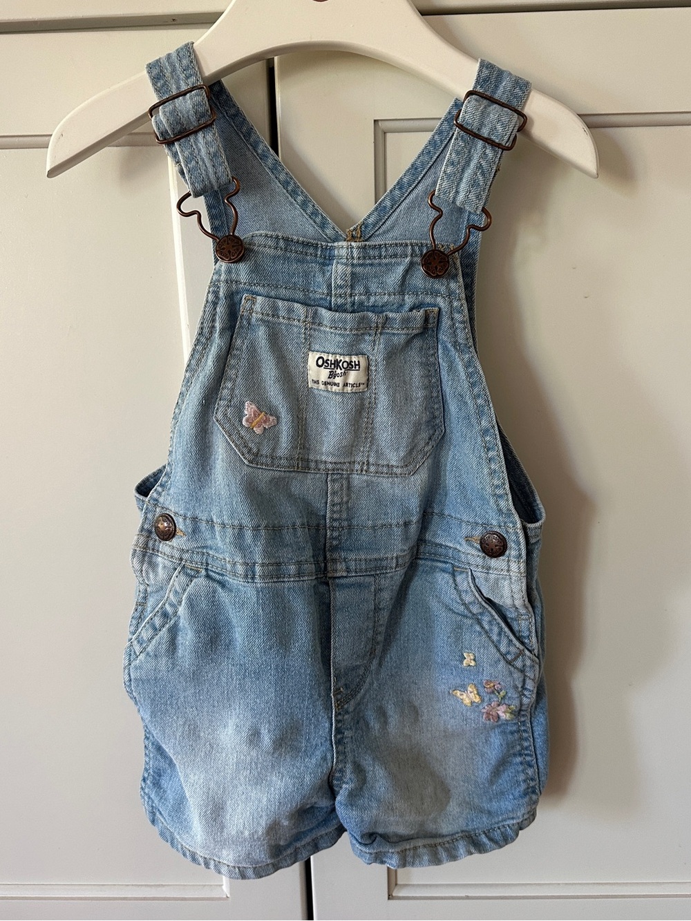 Osh Kosh B'gosh Vestbak 3T Overall Shorts Shortalls Denim Embroidered Floral